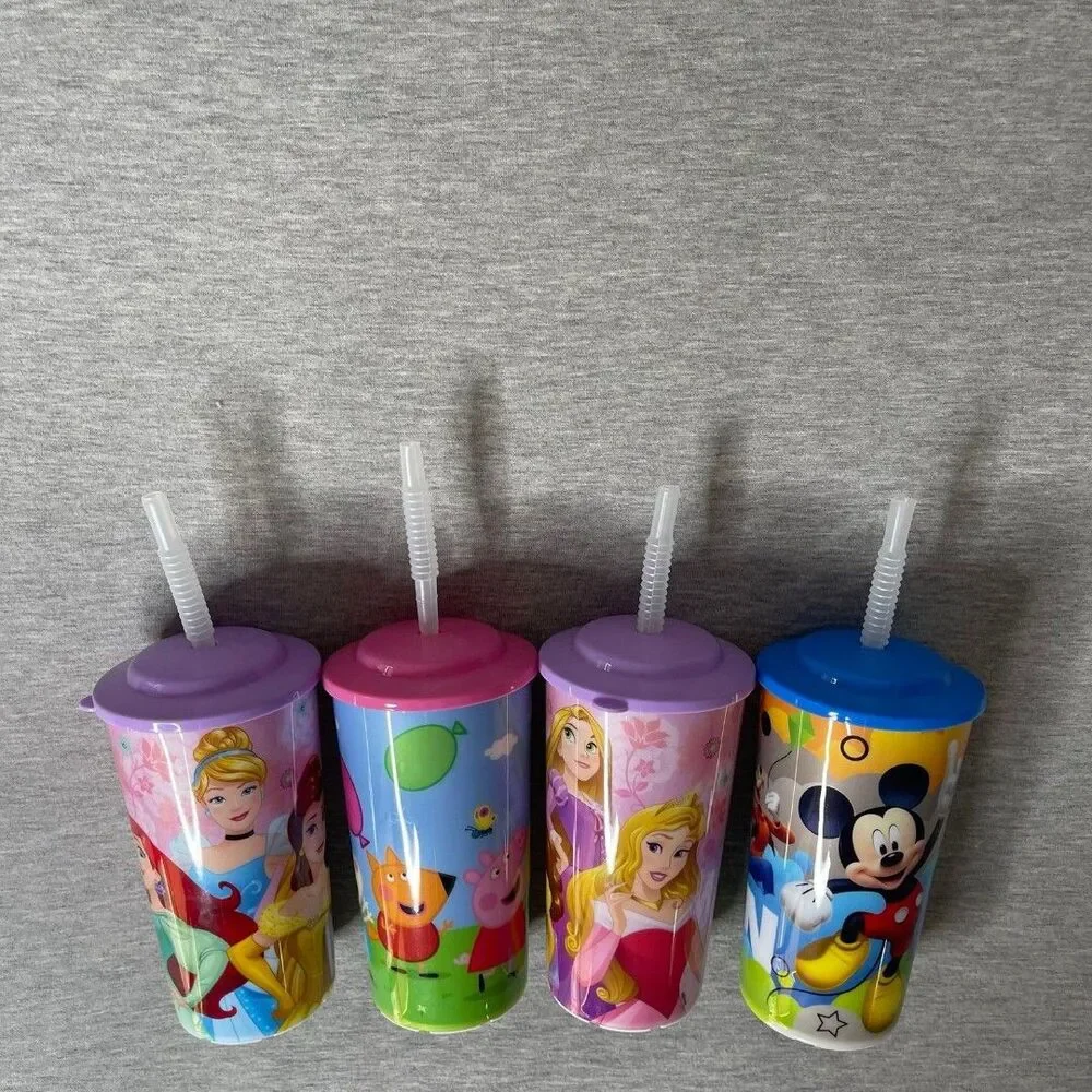 Zak Designs Disney & Peppa Pig 16 Oz. Sports Tumbler w/Lid and Straw 4 PCS. Set